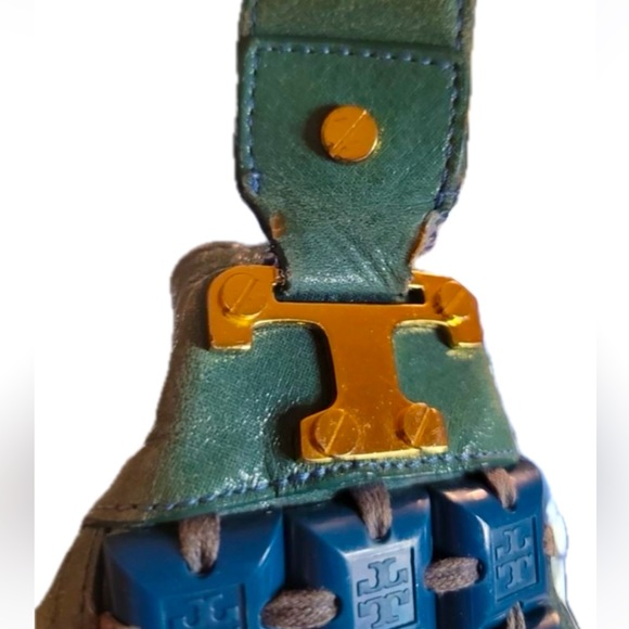 Tory Burch Vintage Green Shimmer Leather Blue Beaded Hobo Shoulder tote bag - Picture 3 of 16